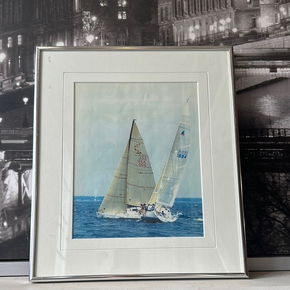 Vintage Nautical Photography Art with Blue and Silver Frame - Picture 5 of 11